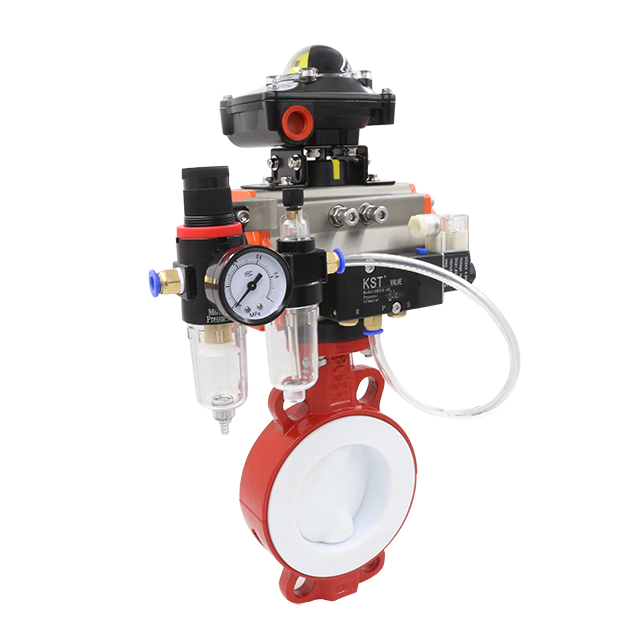 Válvula de mariposa de PTFE lineal neumática bajo PN10 ANSI150LN JIS10K