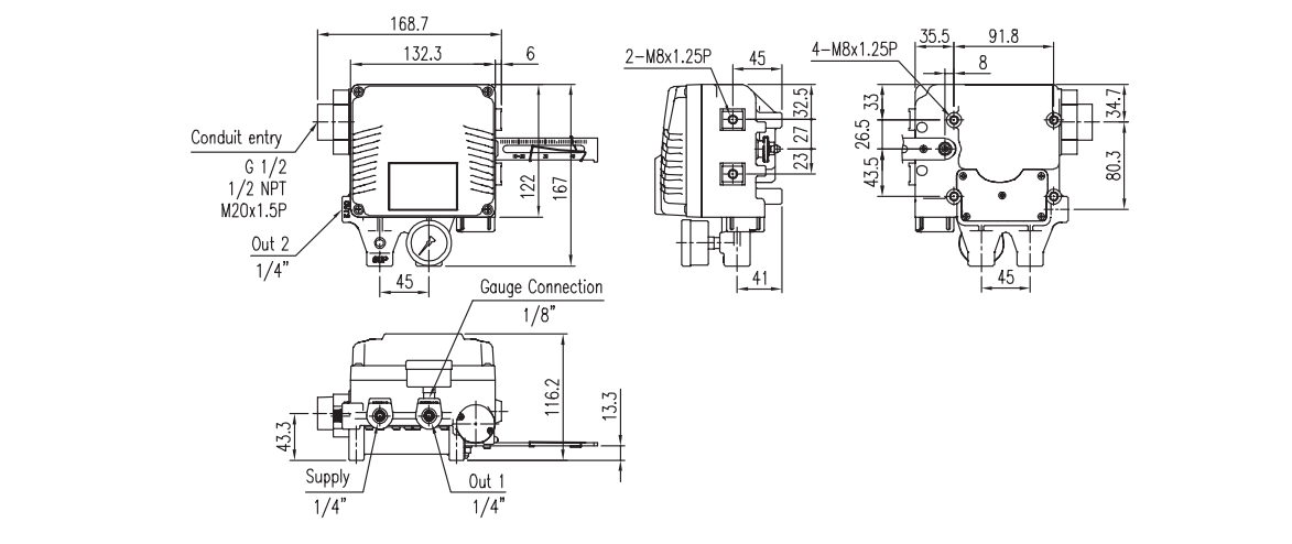 Dibujo del posicionador YT1000L