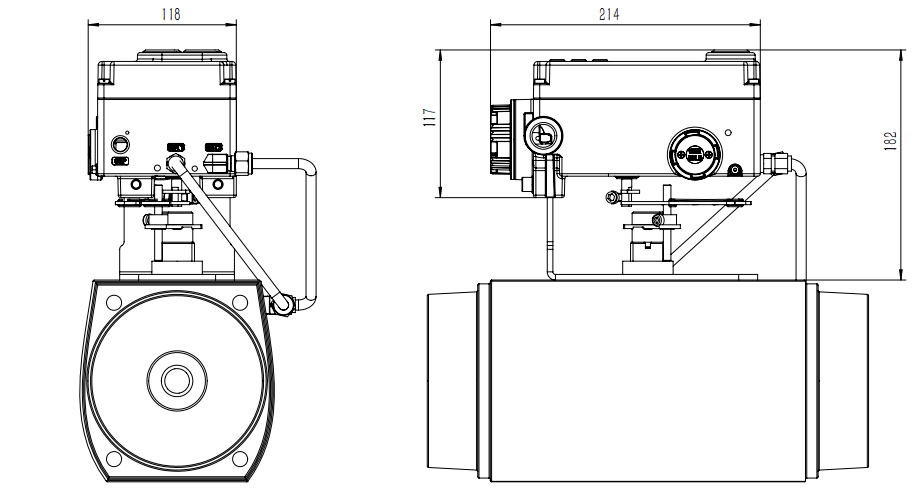 Dimensi&oacute;n del posicionador L8A